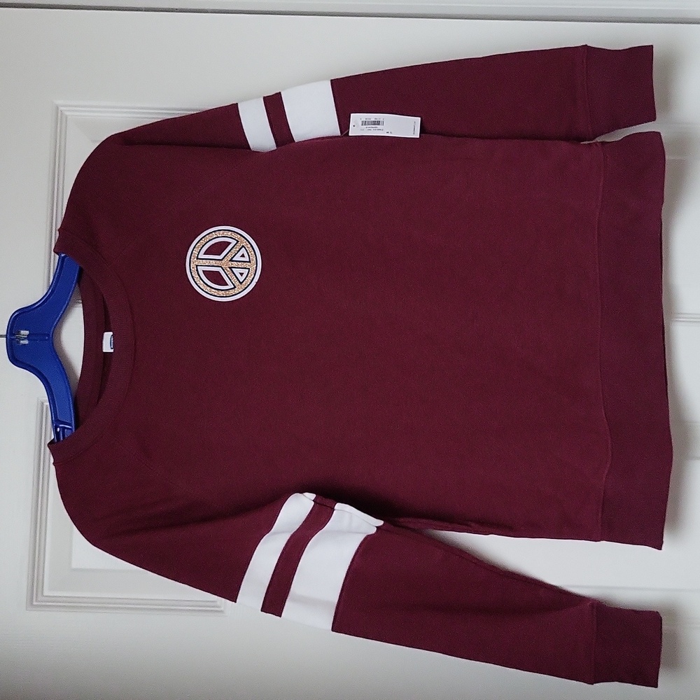 Peace Sign & Stripes Cotton Blend Lightweight Sweatshirt SZ Small, New With Tag